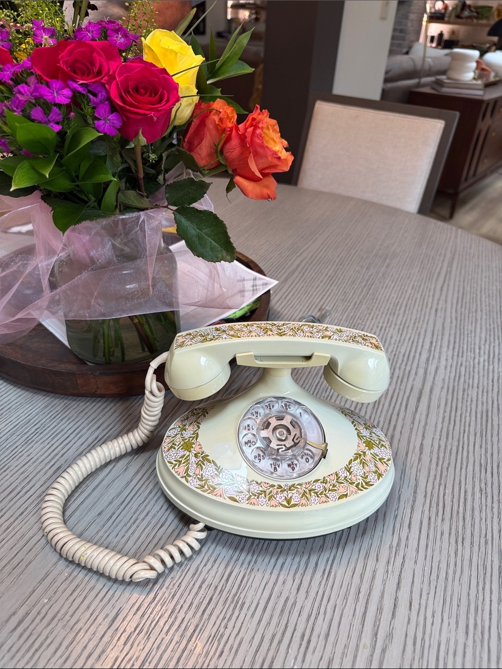 Vintage Empress Floral Rotary Telephone – Ivory Cream